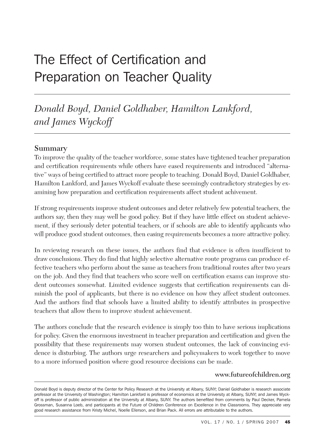 The Effect of Certification and Preparation on Teacher Quality