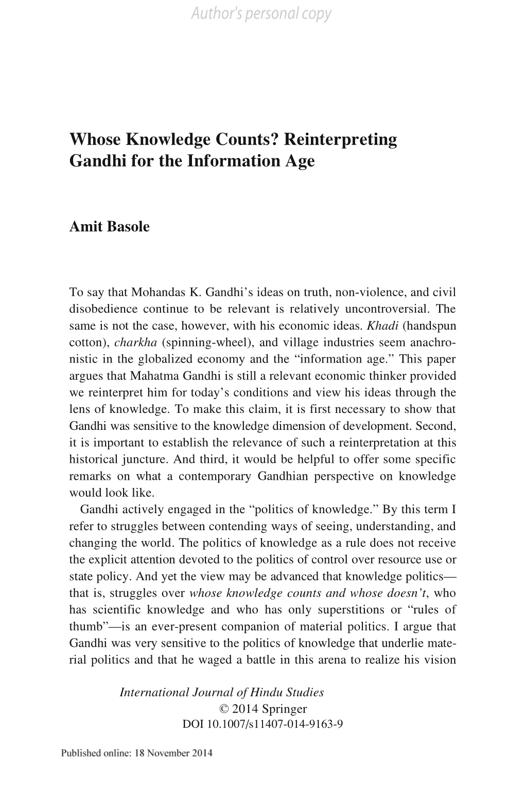 Reinterpreting Gandhi for the Information Age Author's Personal