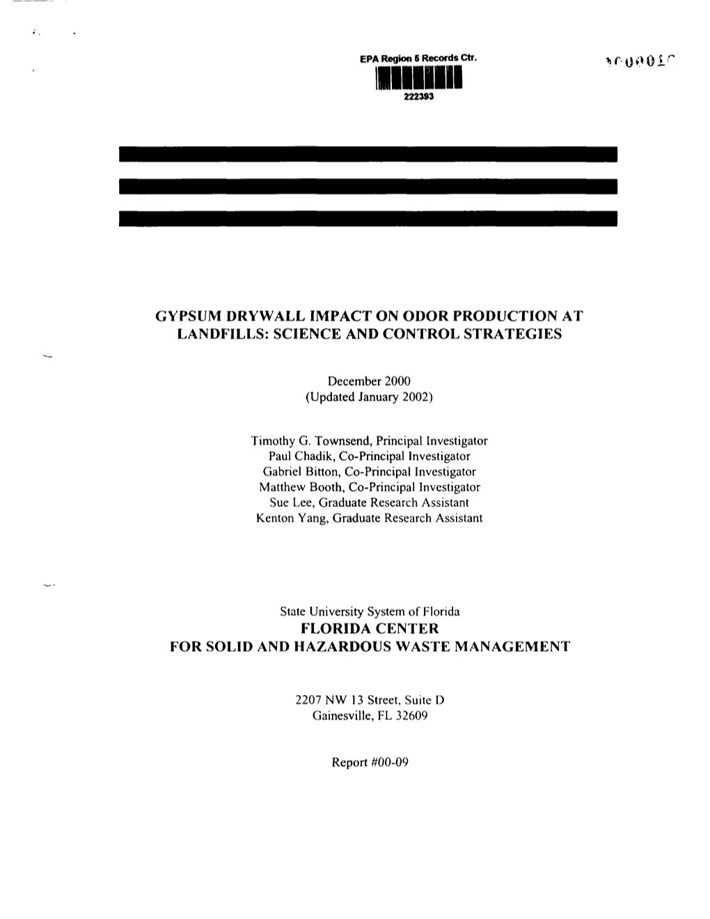 Gypsum Drywall Impact on Odor Production at Landfills: Science and Control Strategies