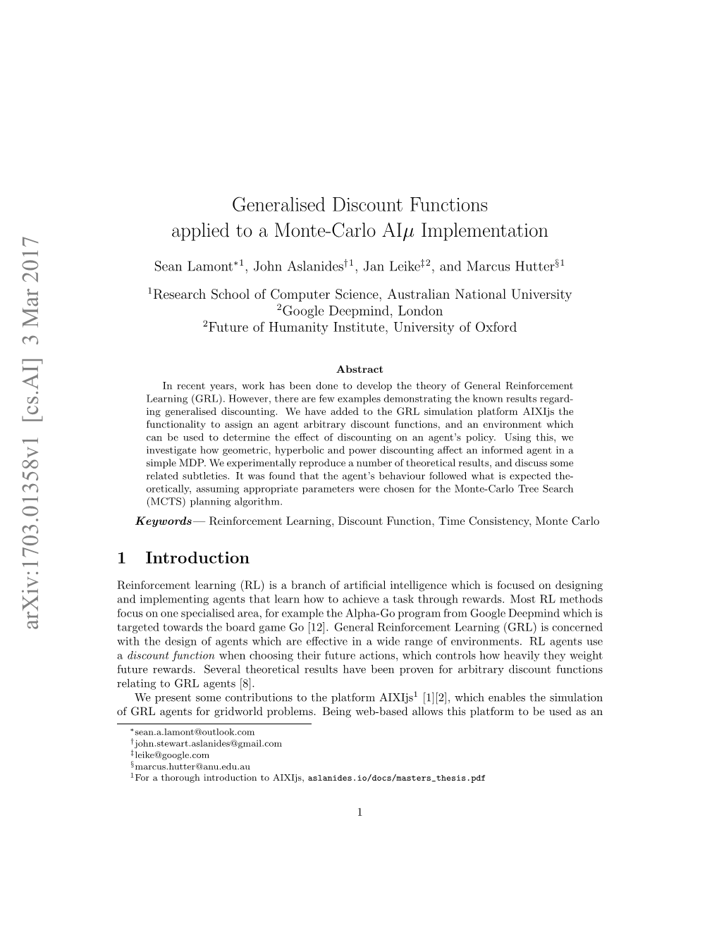 Generalised Discount Functions Applied to a Monte-Carlo Aiμ Implementation