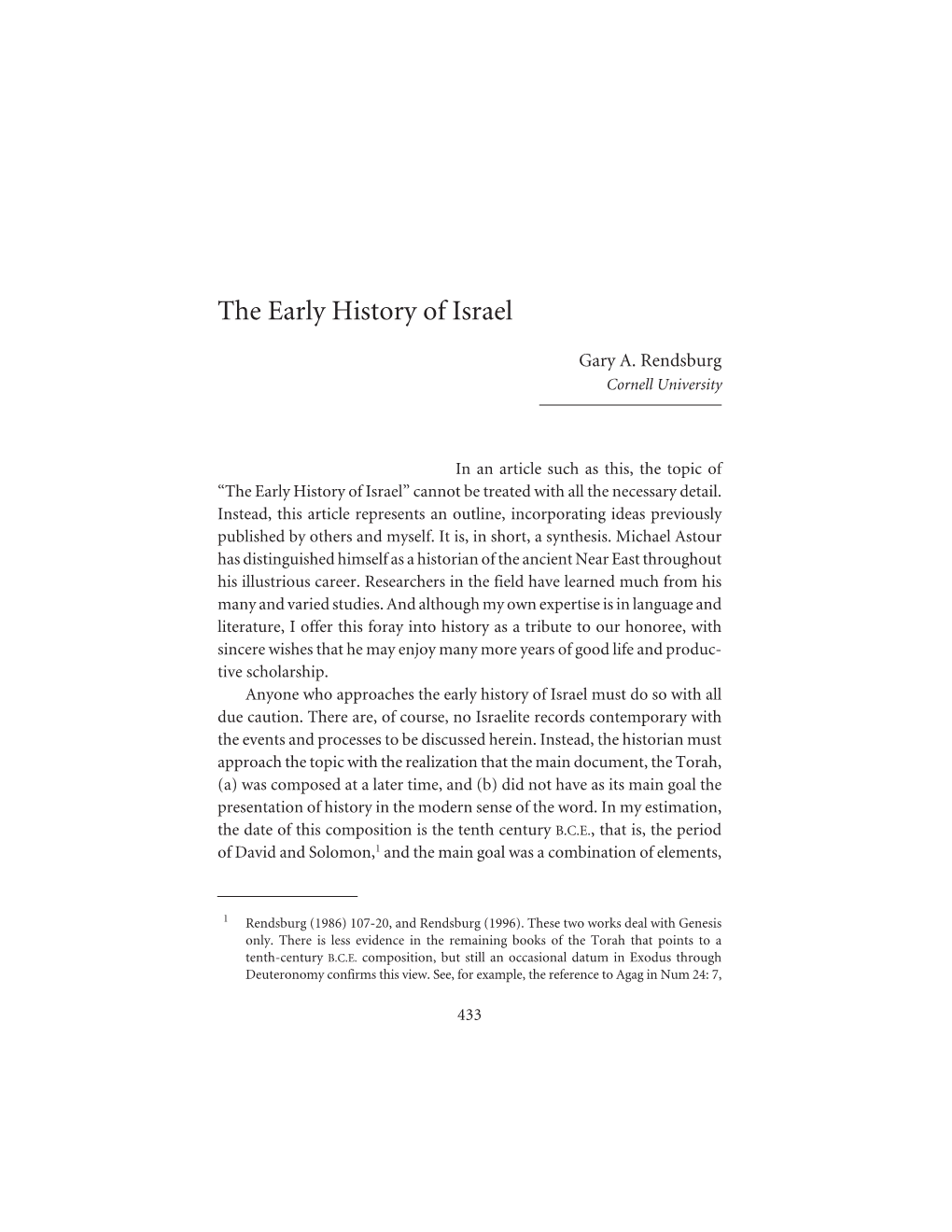 The Early History of Israel