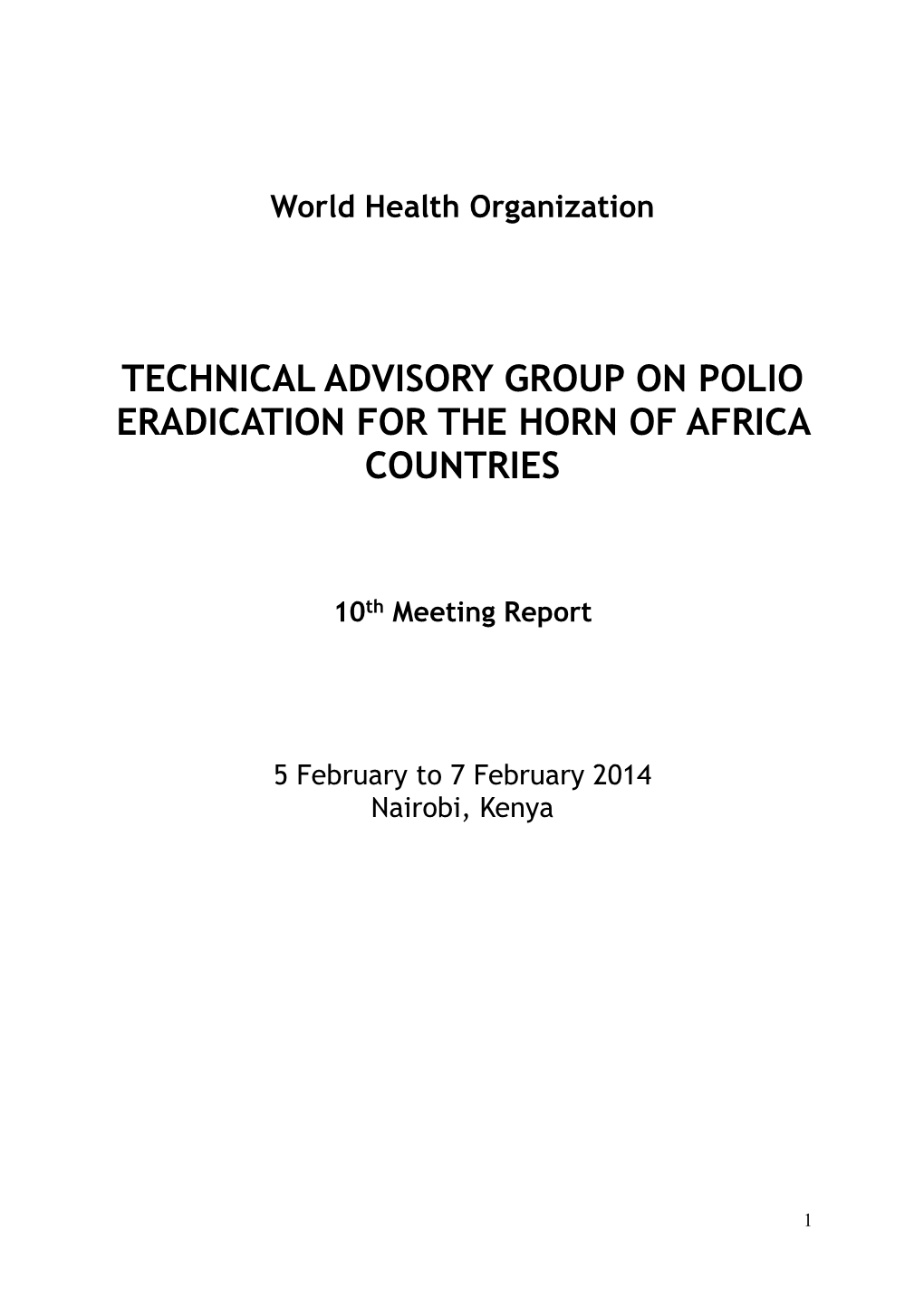 10Th Meeting Report 5 February to 7 February 2014 Nairobi, Kenya