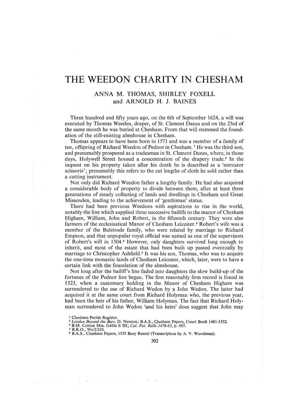The Weedon Charity in Chesham Anna M