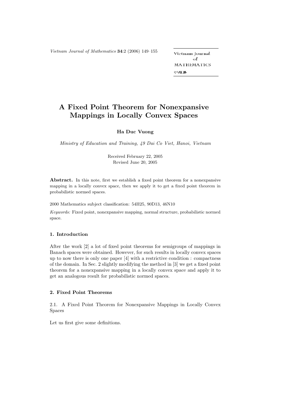 A Fixed Point Theorem for Nonexpansive Mappings in Locally Convex Spaces