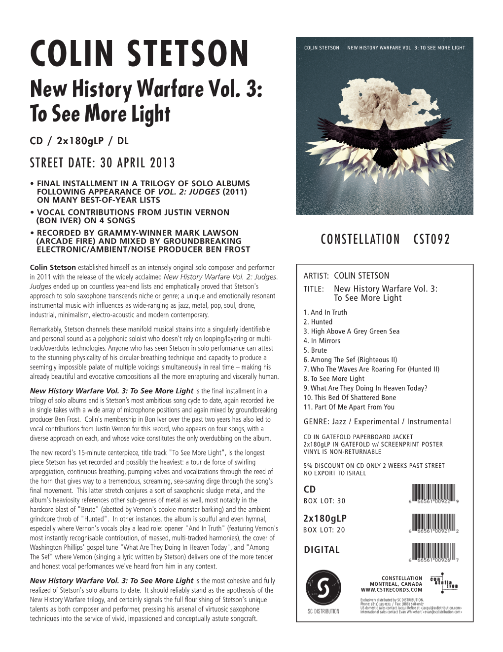 COLIN STETSON New History Warfare Vol