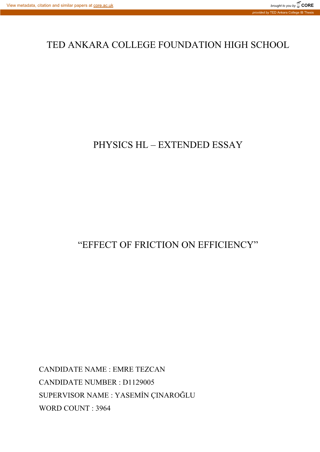 Extended Essay “Effect of Friction on Efficiency”