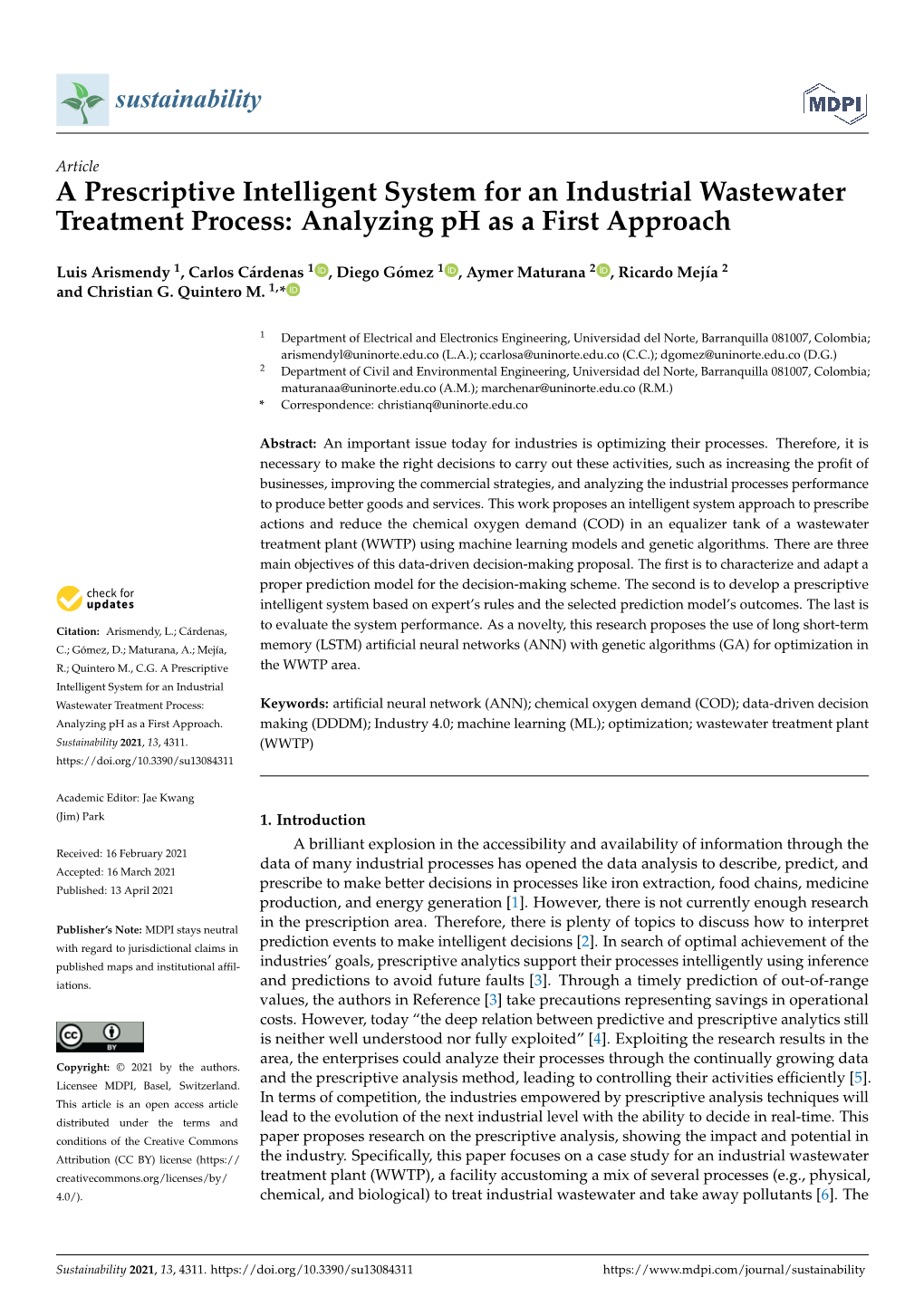 A Prescriptive Intelligent System for an Industrial Wastewater Treatment Process: Analyzing Ph As a First Approach