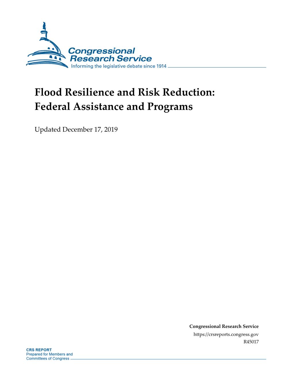 Flood Resilience and Risk Reduction: Federal Assistance and Programs