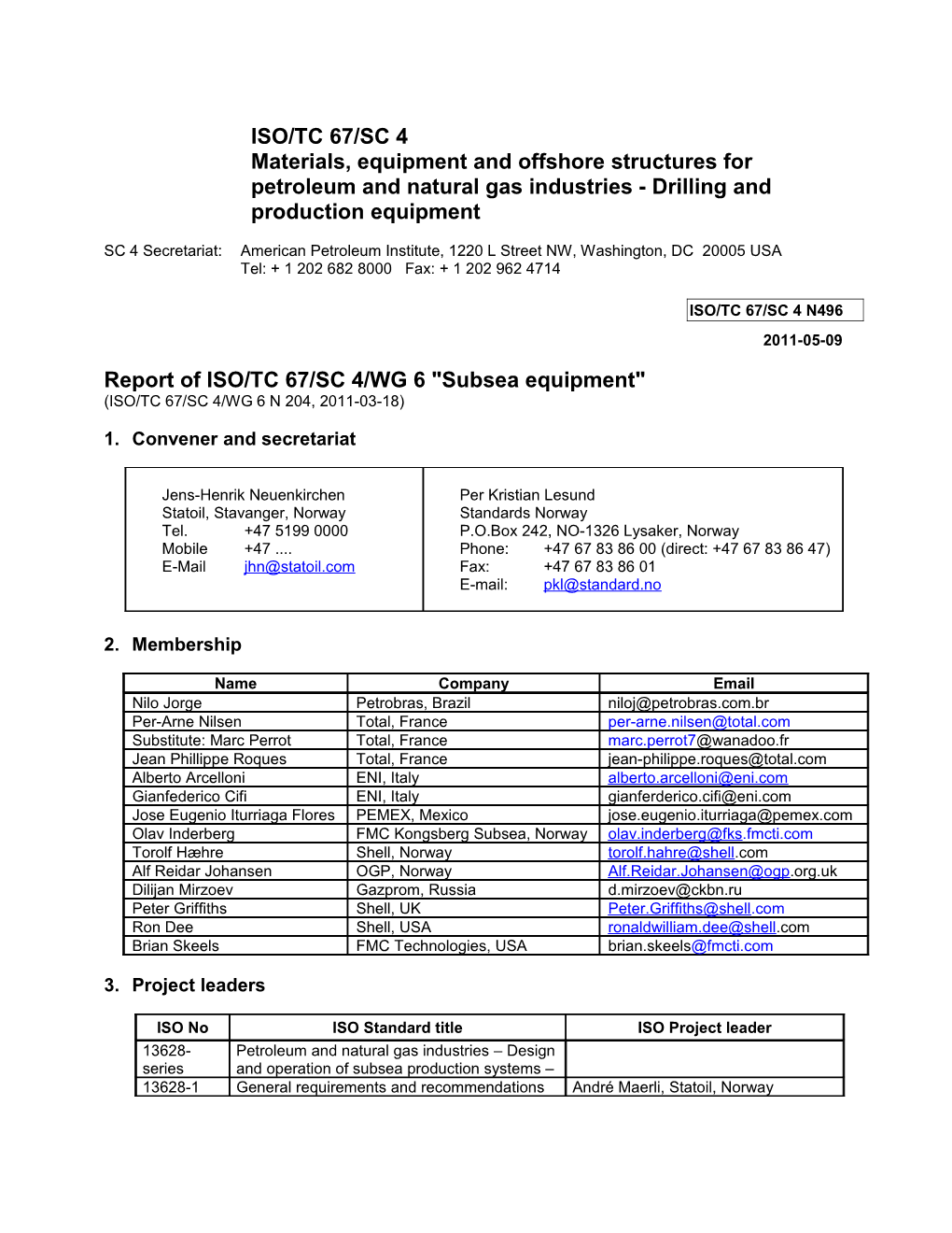 N496 TC67-SC4-WG 6 Subsea Report 2011