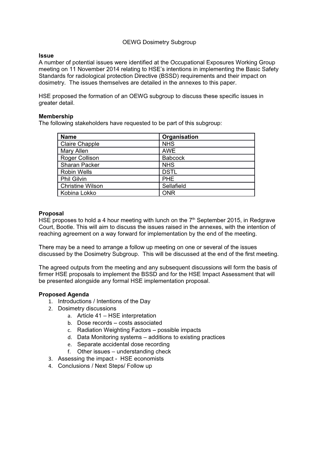 OEWG Dosimetry Subgroup