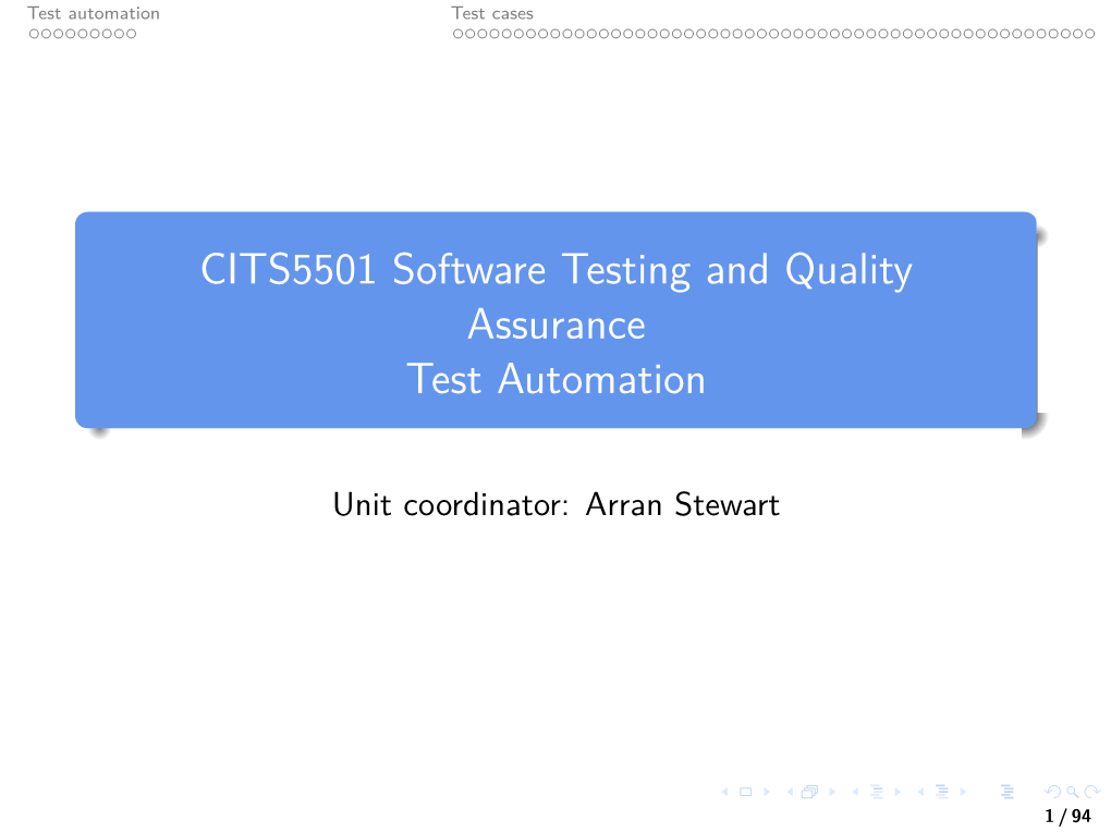 CITS5501 Software Testing and Quality Assurance Test Automation