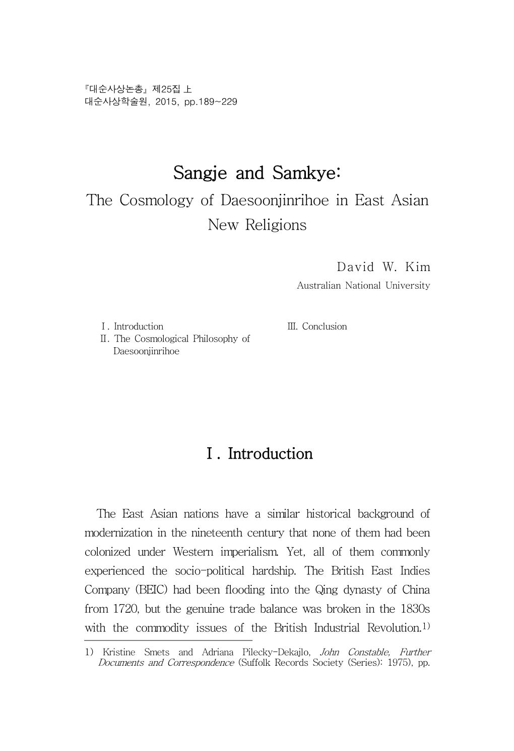 Sangje and Samkye: the Cosmology of Daesoonjinrihoe in East Asian New Religions