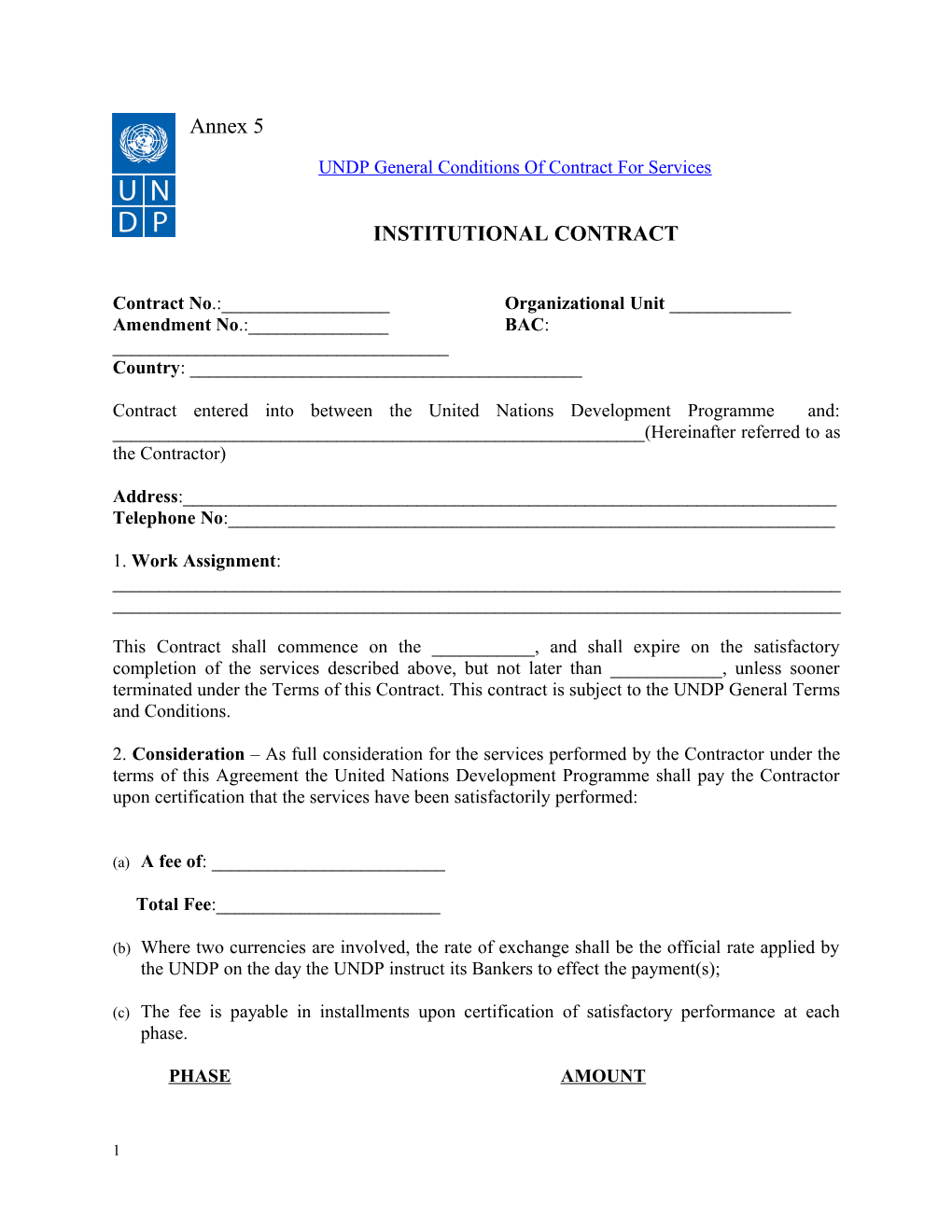 UNDP General Conditions of Contract for Services
