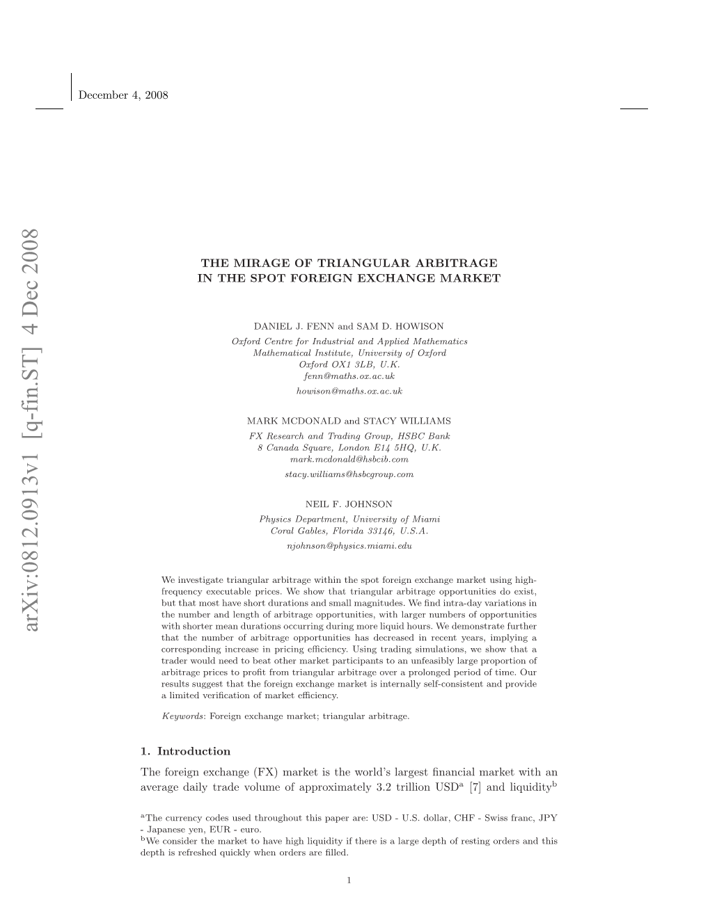 Arxiv:0812.0913V1 [Q-Fin.ST] 4 Dec 2008 Eebr4 2008 4, December Et Srfehdqikywe Resaeﬁlled