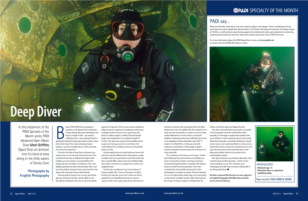 Deep Diver Course, Visit Or Contact Your Local PADI Dive Shop Or Resort