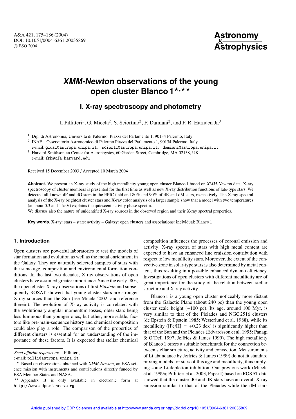 XMM-Newton Observations of the Young Open Cluster Blanco 1�,