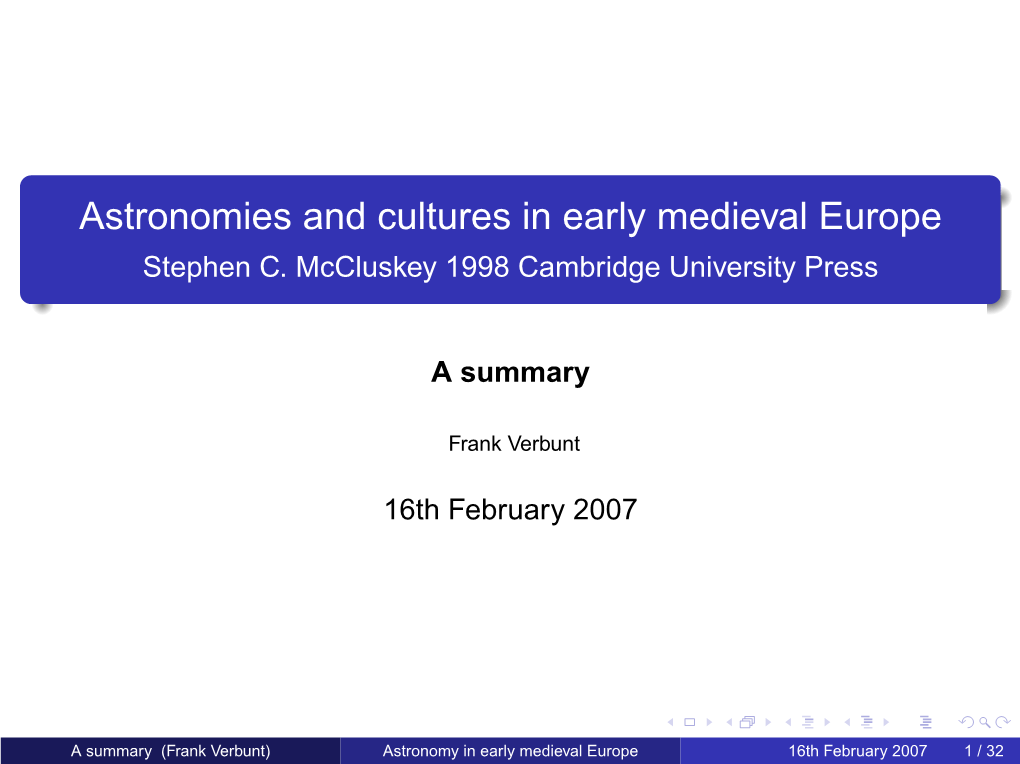 Astronomies and Cultures in Early Medieval Europe Stephen C