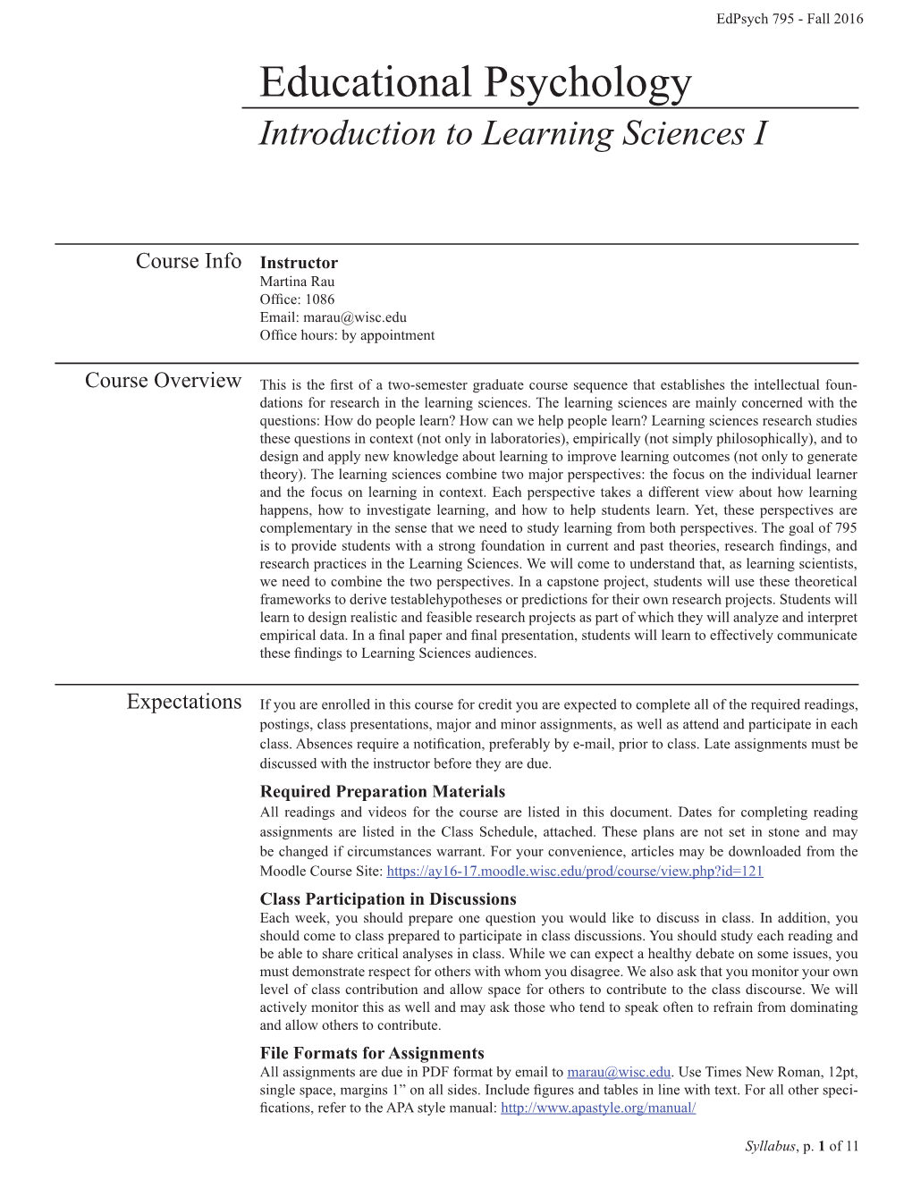 Educational Psychology Introduction to Learning Sciences I