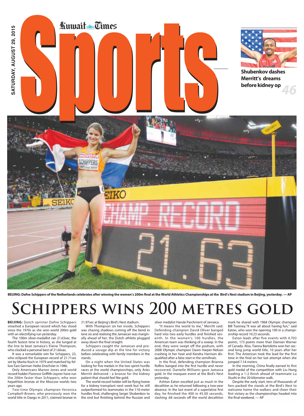 Schippers Wins 200 Metres Gold