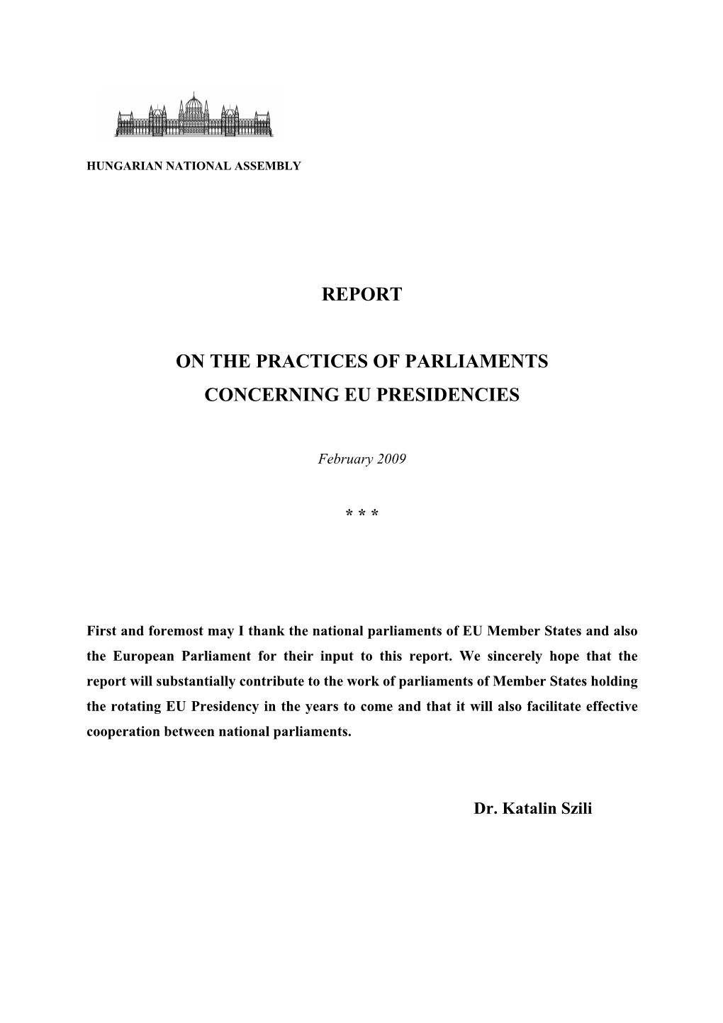 Report on the Practices of Parliaments Concerning Eu