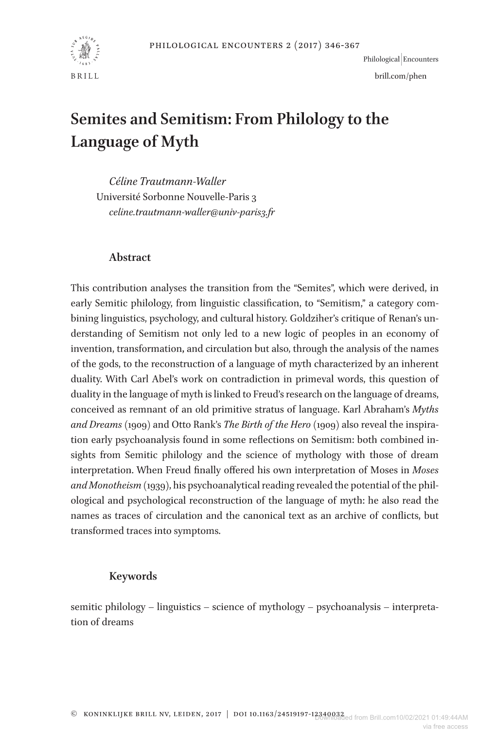 Semites and Semitism: from Philology to the Language of Myth