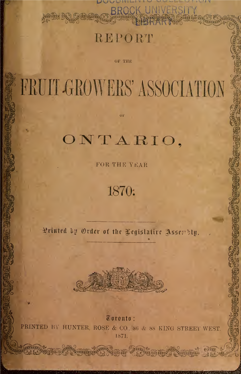 Report of the Fruit Growers' Association of Ontario for the Year