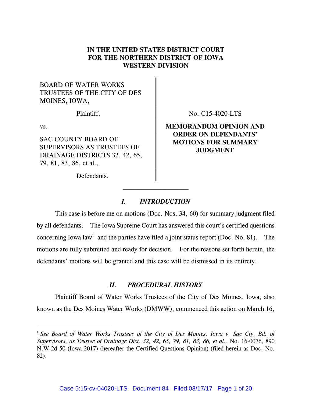 In the United States District Court for the Northern District of Iowa Western Division