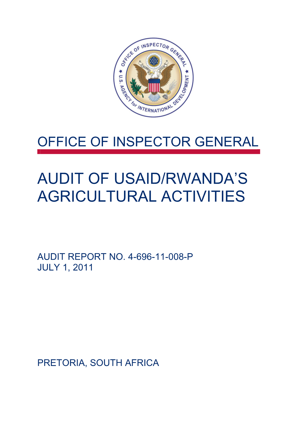 Audit of USAID/Rwanda's Agricultural Activities