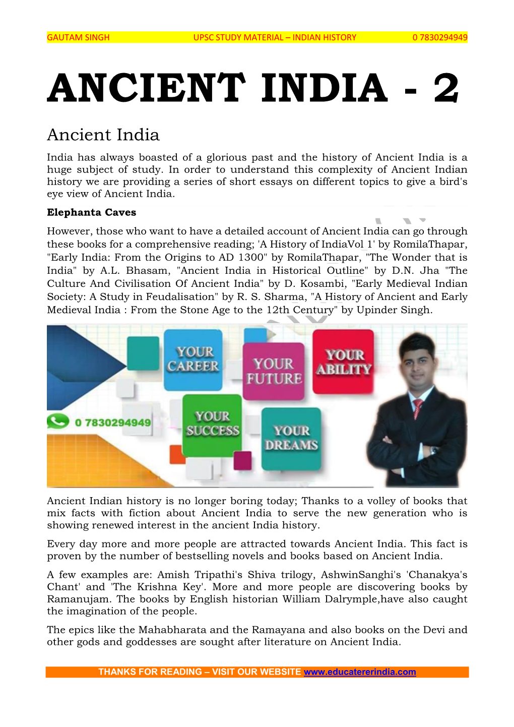 ANCIENT INDIA - 2 Ancient India India Has Always Boasted of a Glorious Past and the History of Ancient India Is a Huge Subject of Study