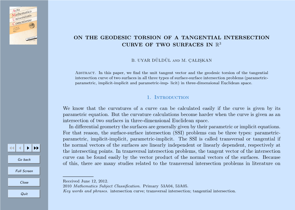 On the Geodesic Torsion of a Tangential Intersection Curve of Two Surfaces in R3