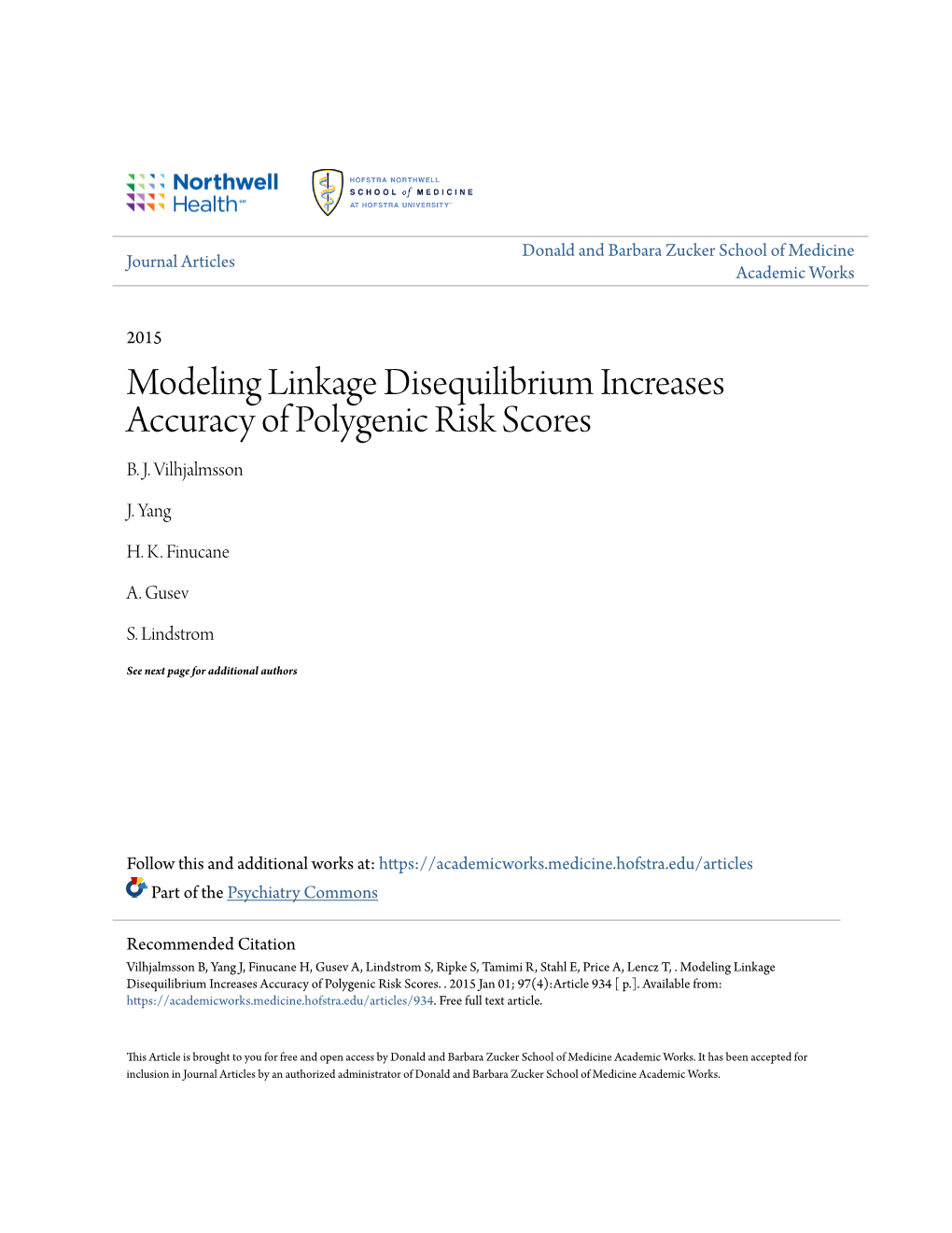 Modeling Linkage Disequilibrium Increases Accuracy of Polygenic Risk Scores B