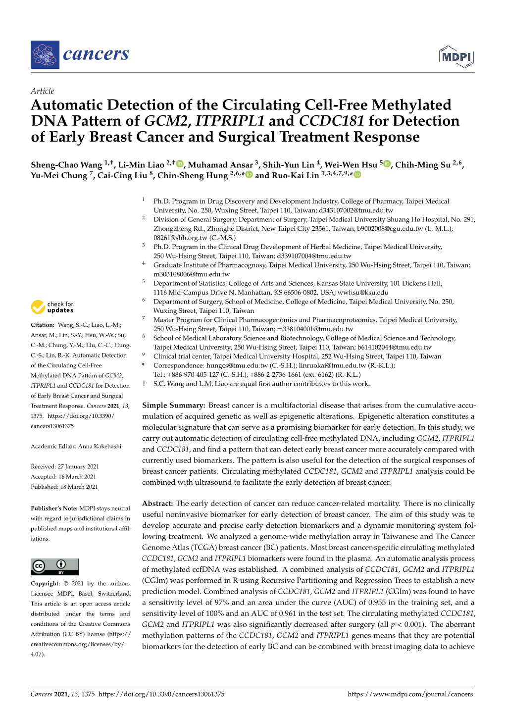 Automatic Detection of the Circulating Cell-Free Methylated DNA Pattern