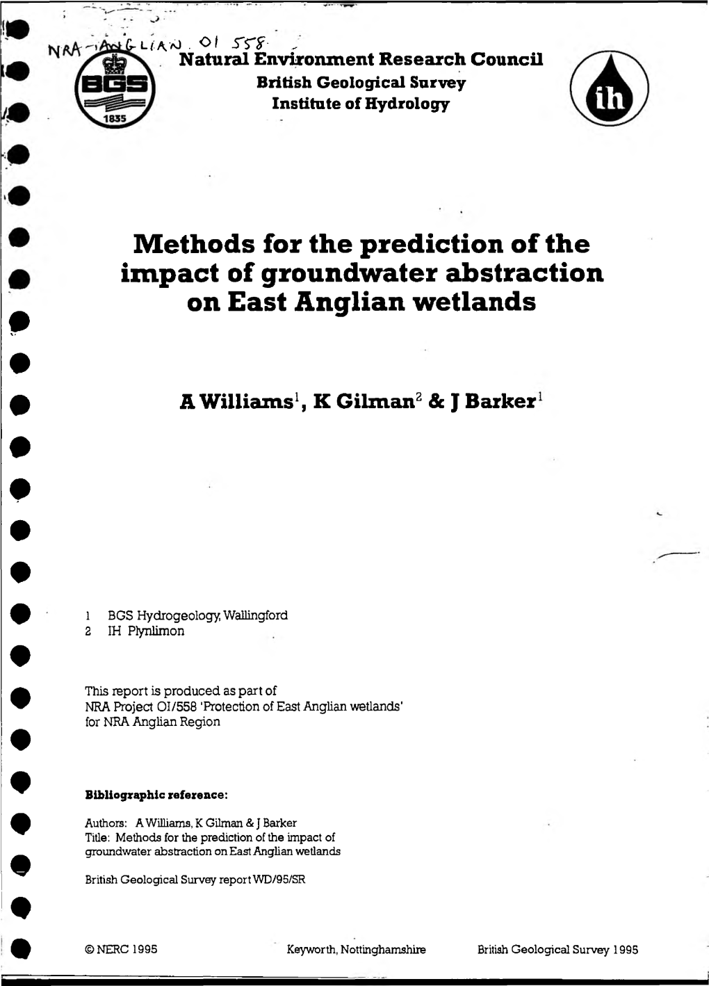 Methods for the Prediction of the Impact of Groundwater Abstraction on East Anglian Wetlands