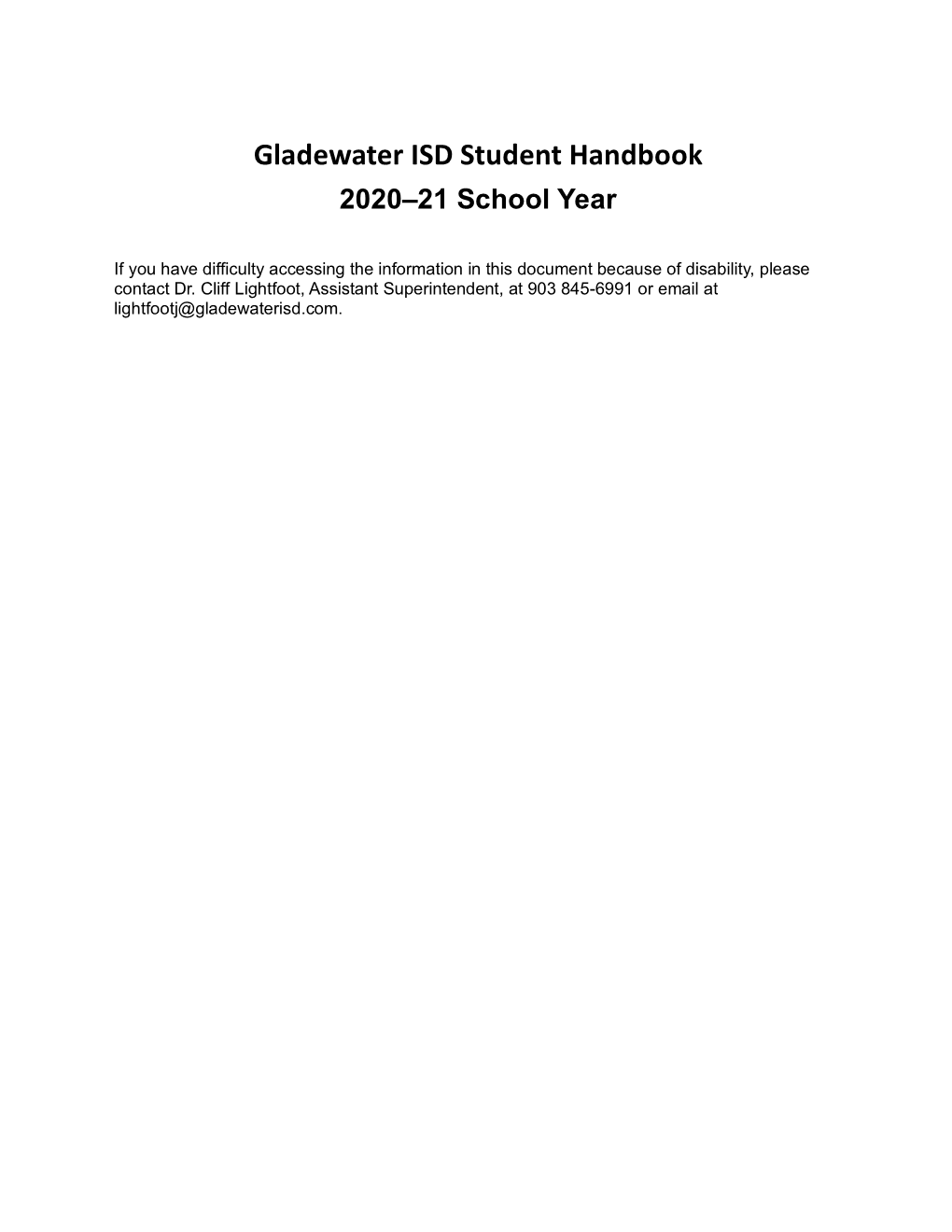 Gladewater ISD Student Handbook 2020–21 School Year