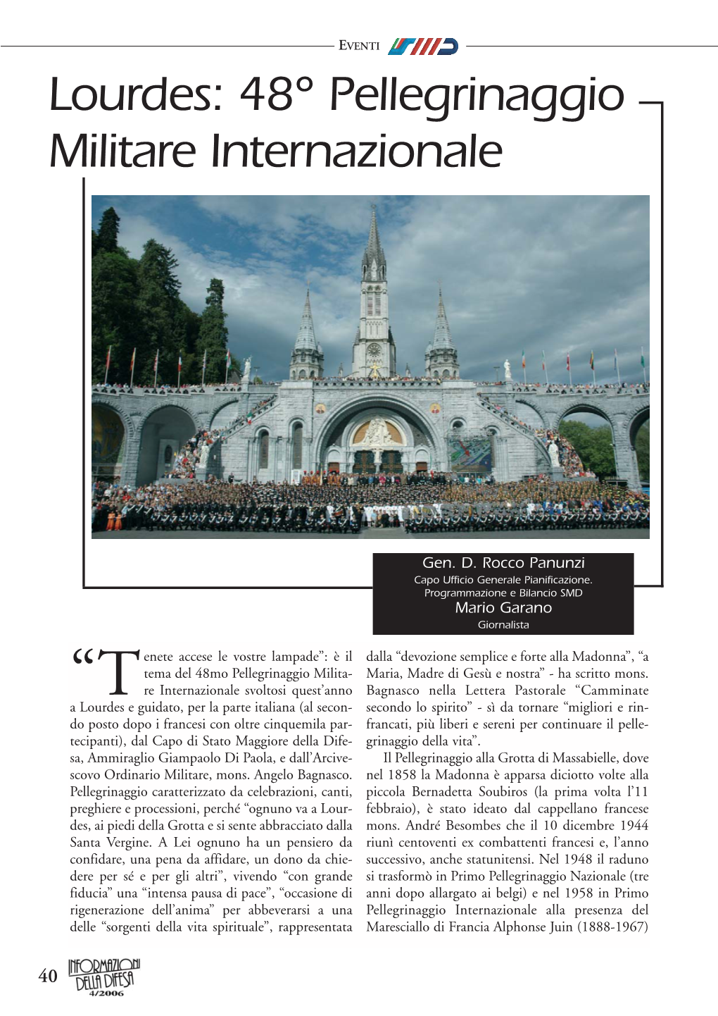 Lourdes: 48° Pellegrinaggio Militare Internazionale