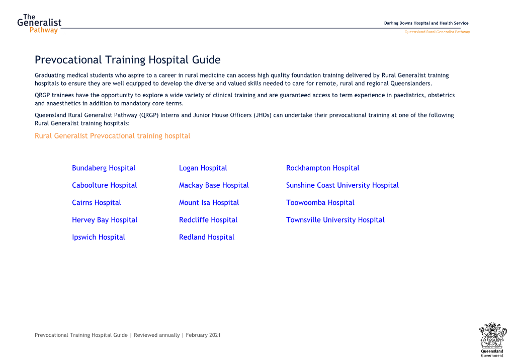 Prevocational Training Hospital Guide