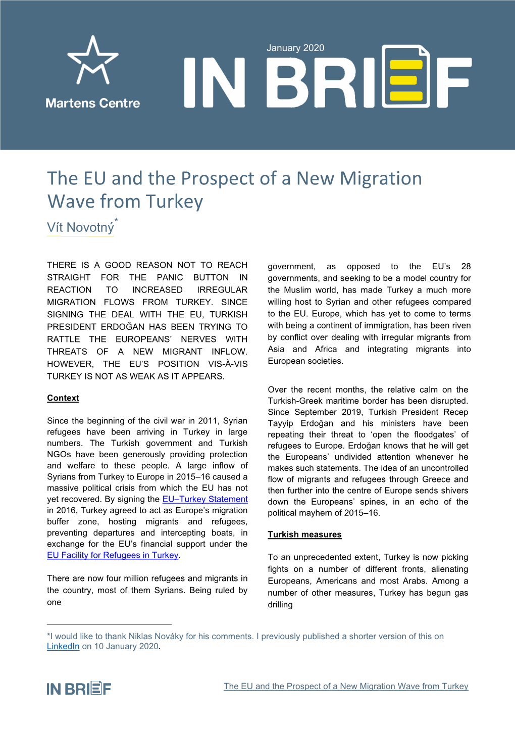 The EU and the Prospect of a New Migration Wave from Turkey 2