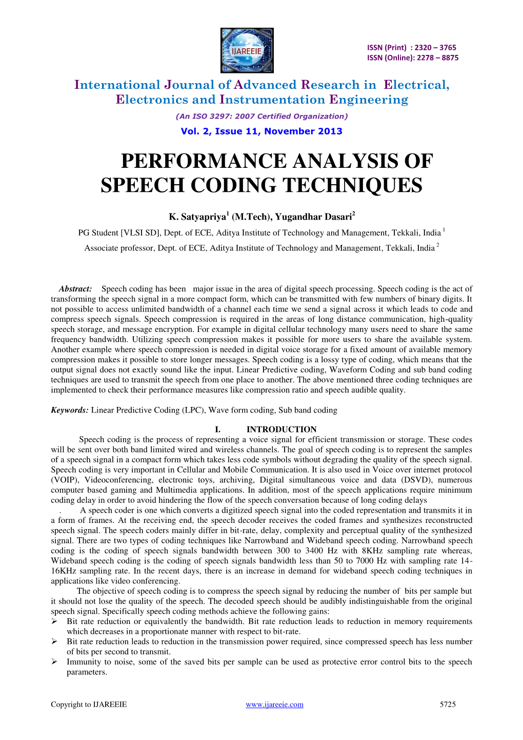 Performance Analysis of Speech Coding Techniques