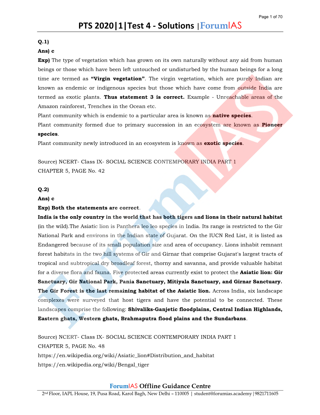 PTS 2020|1|Test 4 - Solutions |Forumias