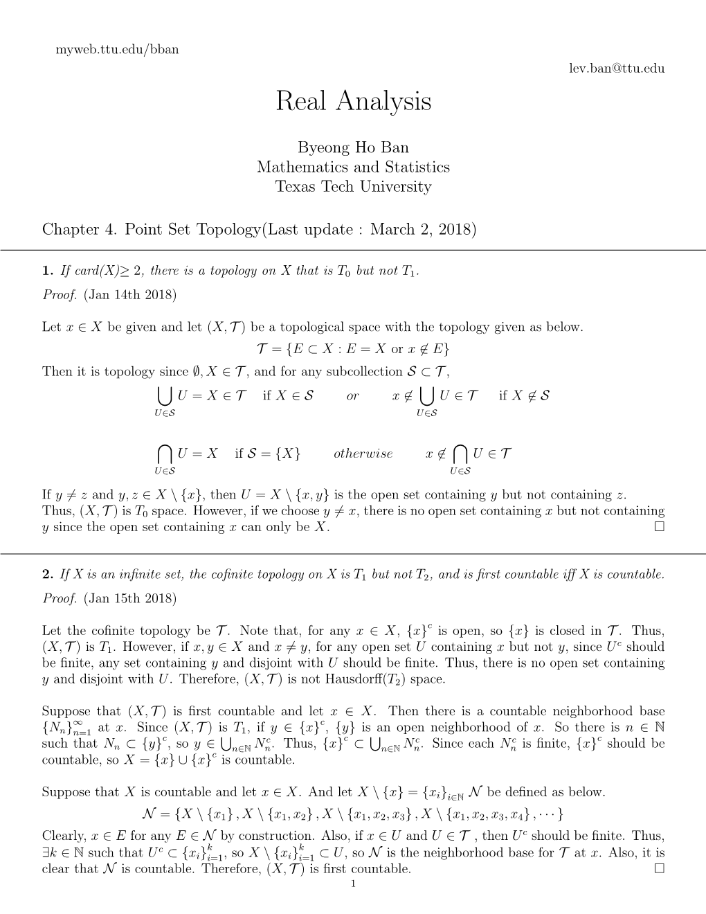 Point Set Topology(Last Update : March 2, 2018)