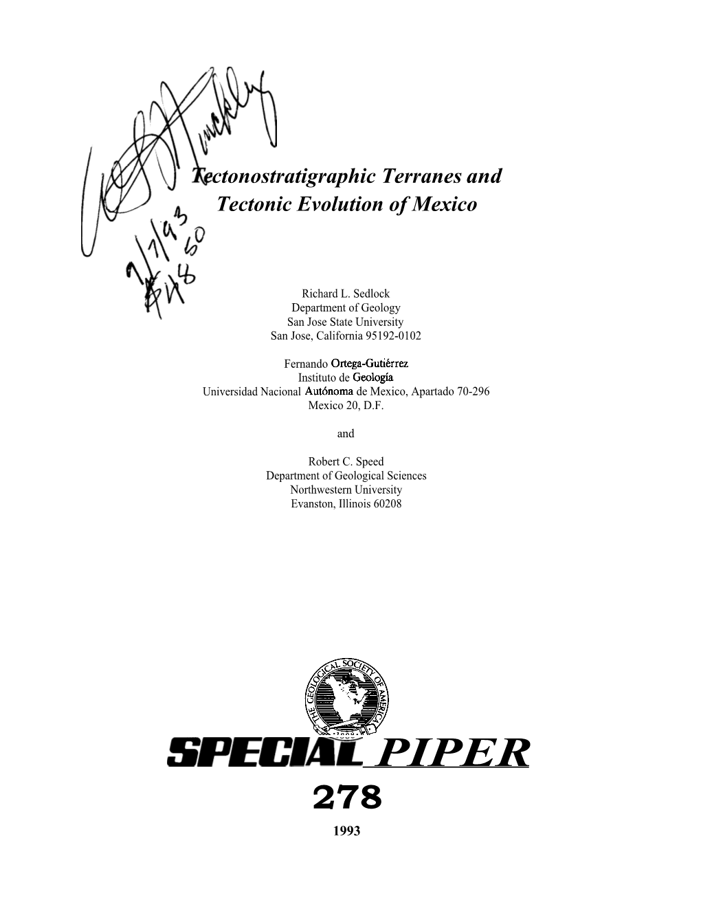 SPECIAL PIPER 278 1993 © 1993 the Geological Society of America, Inc