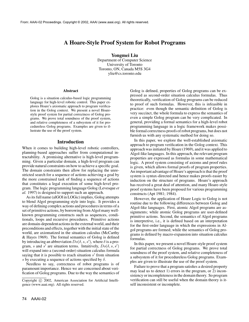 A Hoare-Style Proof System for Robot Programs