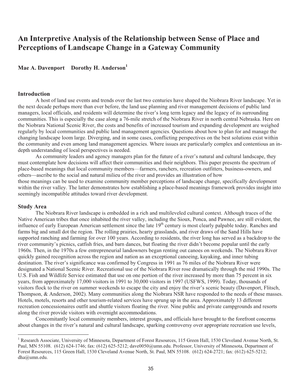 An Interpretive Analysis of the Relationship Between Sense of Place and Perceptions of Landscape Change in a Gateway Community