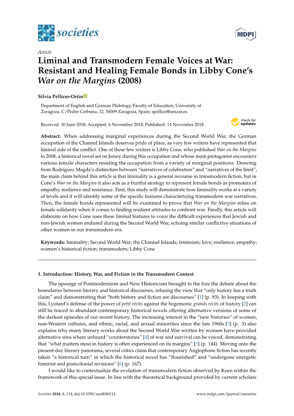 Liminal and Transmodern Female Voices at War: Resistant and Healing Female Bonds in Libby Cone’S War on the Margins (2008)