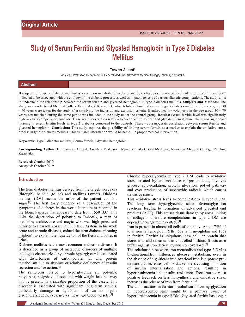 Study of Serum Ferritin and Glycated Hemoglobin in Type 2 Diabetes Mellitus