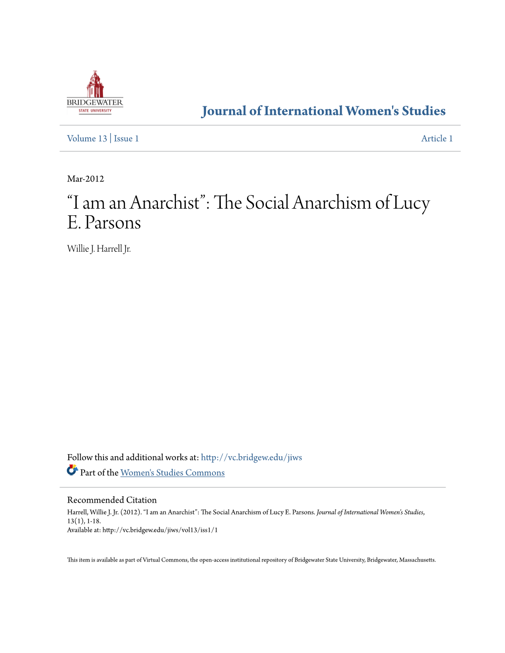 The Social Anarchism of Lucy E. Parsons