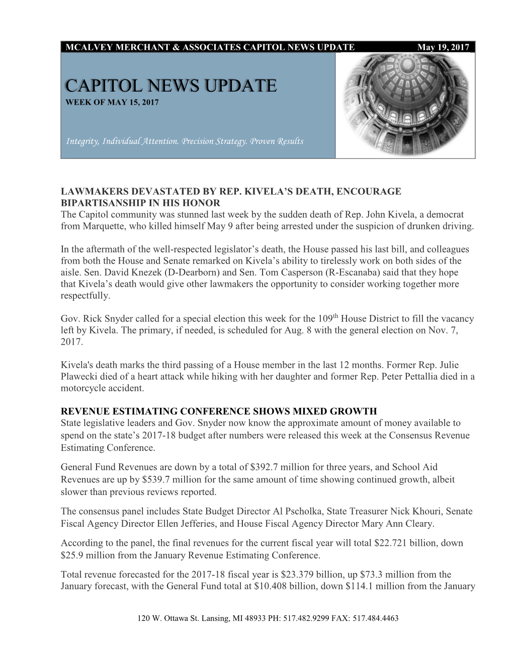 CAPITOL NEWS UPDATE May 19, 2017