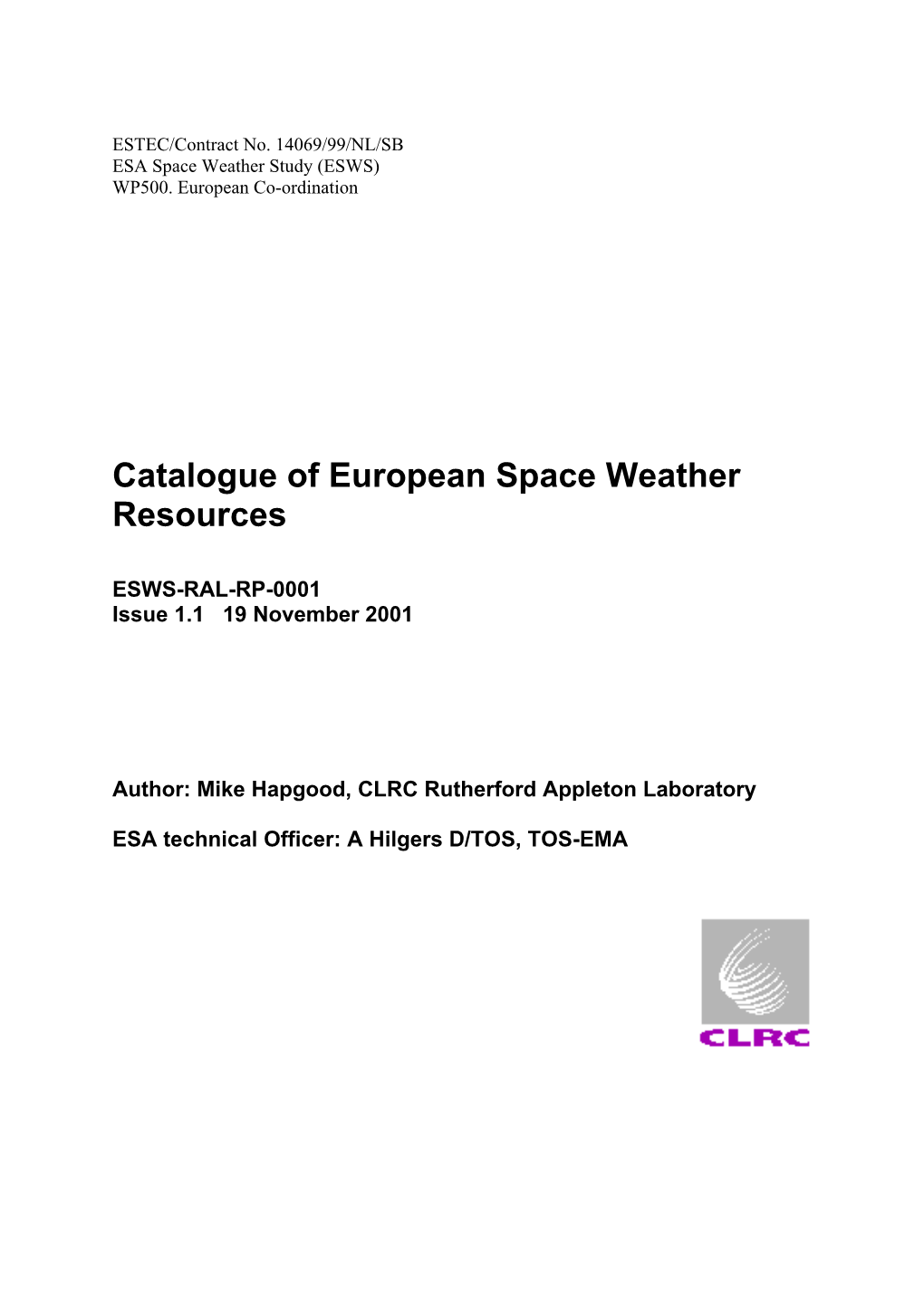 Catalogue of European Space Weather Resources