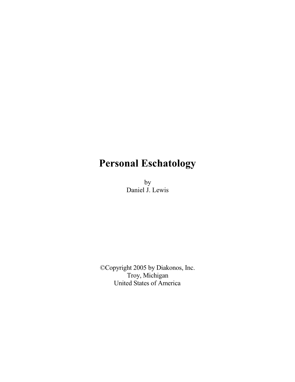 Personal Eschatology