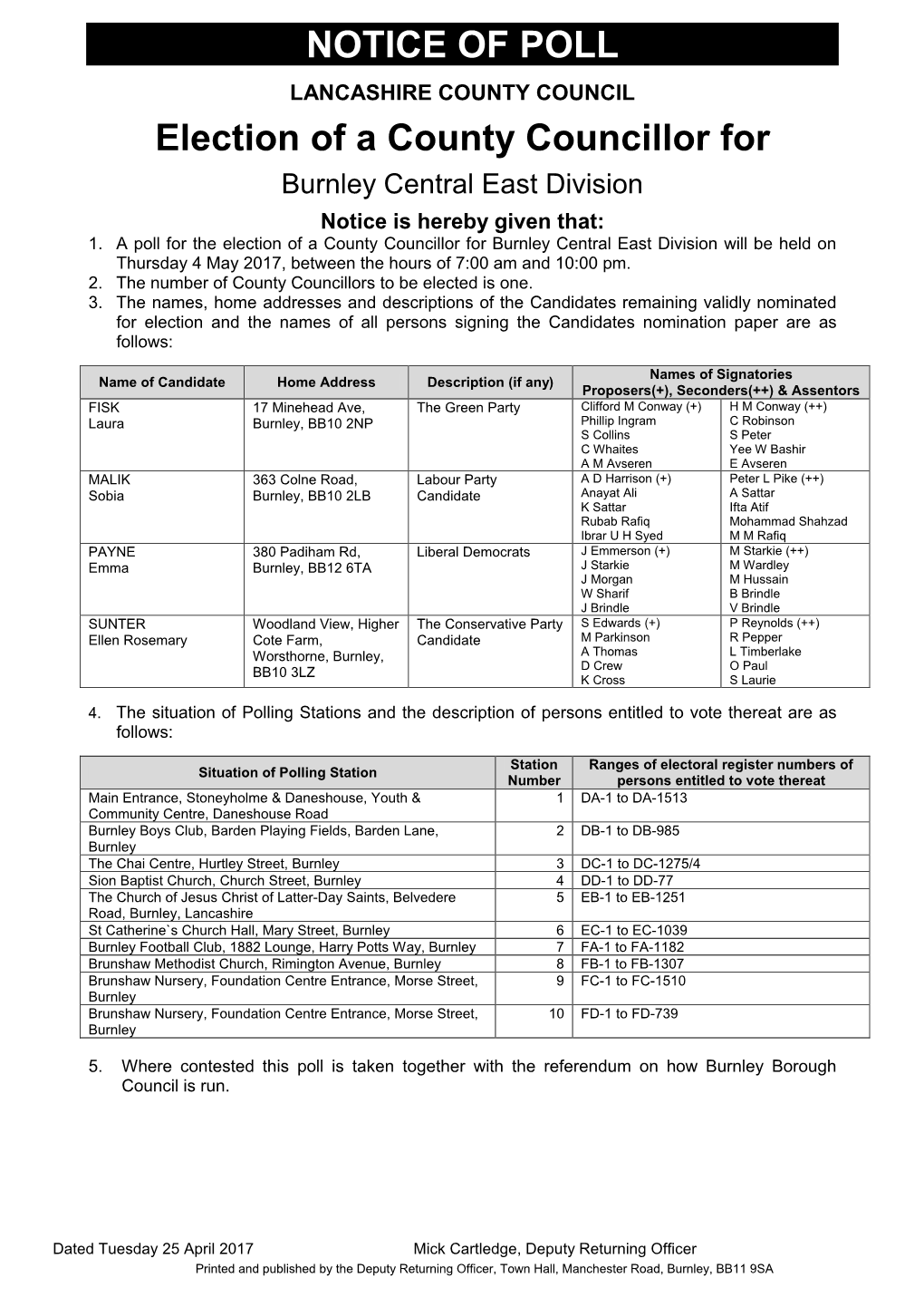 NOTICE of POLL Election of a County Councillor